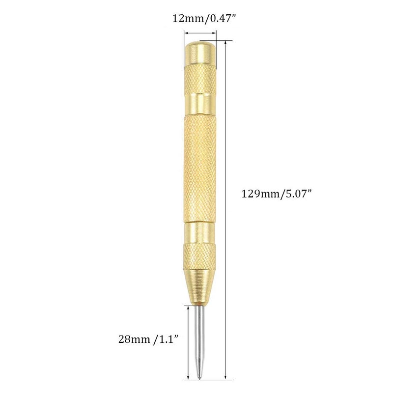 NACX Automatic Center Punch, 5â€ Brass Spring Loaded Adjustable Impact Hole Punch Breaker Tool for Window, Glass, Wood, Metal (4Pcs) - Image 2